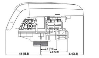 Autotrol 255 размеры клапана с крышкой в дюймах (см) вид сбоку